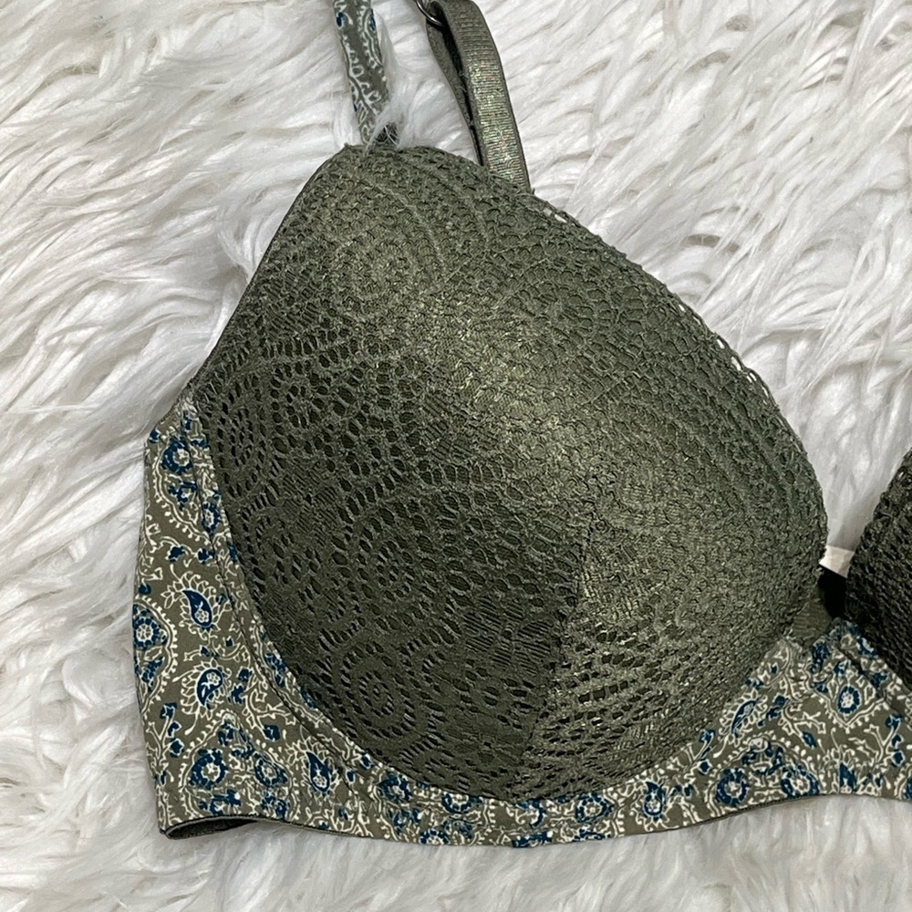 Lucky Brand Olive Green Lace & Paisley Lightly Padded Bra Underwire - Picture 2 of 8